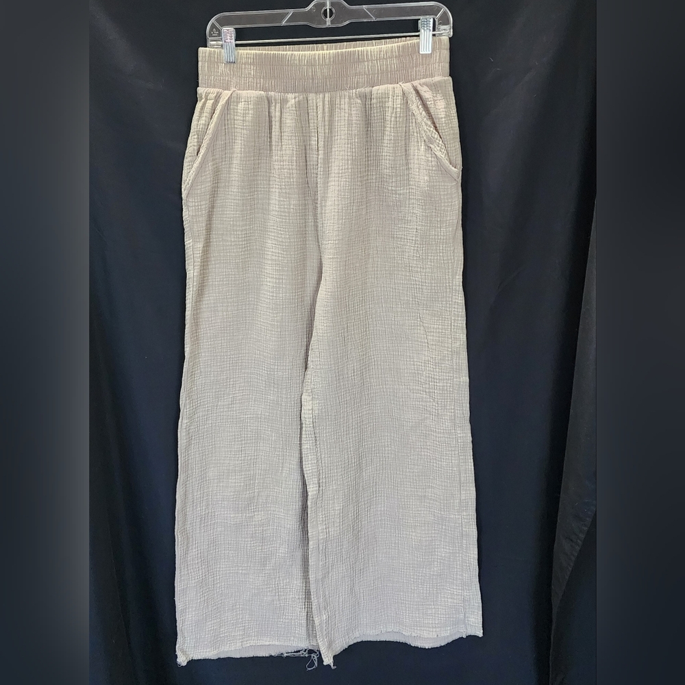 Zenana Pants | Gauze Wide Leg Pull On Beige | Womens L